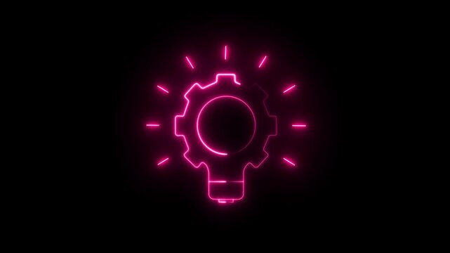 Neon animated implementation icon designed in flat icon style, Business, or Universal concept icon.with black background and video animation.