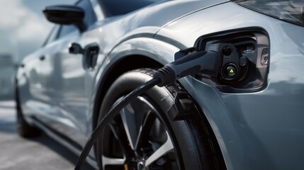 Fototapeta premium EV charging cable coiled on bright yellow background