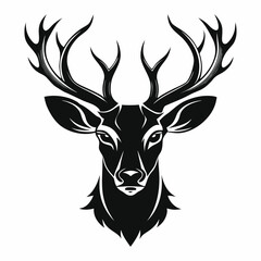 Naklejka premium a black and white deer head on a white background