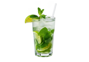Refreshing mojito cocktail with lime and mint leaves isolated on transparent background