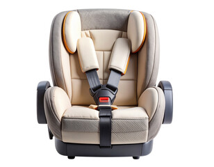 Modern Child Car Seat for Safety and Comfort, Front View, Isolated on Transparent Background.
