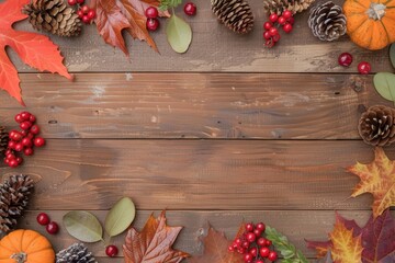 Autumn Seasonal Decor with Leaves, Pinecones, and Pumpkins Display