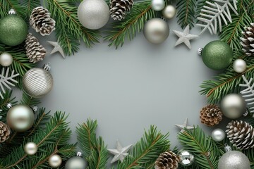 Festive Holiday Decorations with Pinecones and Green Ornaments