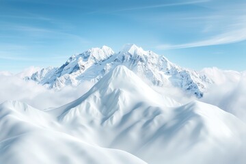 Snowy Mountain Peaks Under Clear Blue Sky with Soft White Clouds