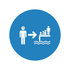 Worker guiding migrants to safe harbor dock concept Vector