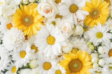 Fototapeta premium Bright and Cheerful Floral Arrangement of Yellow and White Flowers