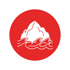 Minimalist iceberg vector icon with waves in red circle Vector