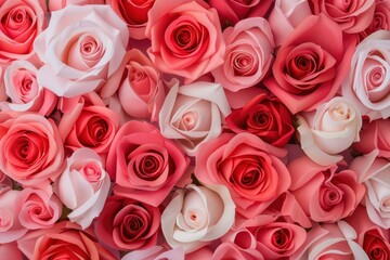 Colorful Arrangement of Beautiful Roses in Shades of Pink and Red