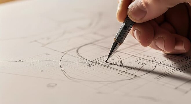 Hand drawing geometric shapes on paper with pencil close up