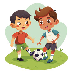Kids Playing Soccer Illustration