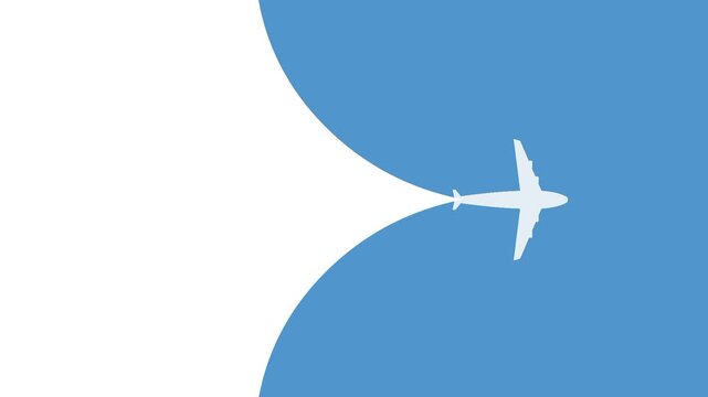 plane movement from left to right animation, transition effect from blue to white color