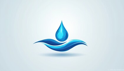Abstract blue water drop with wave logo. Stylish symbol represents purity, fresh, liquid. Clean aqua droplet icon is suitable for spa center, eco firm. Creative wavy logotype design for company.