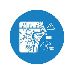 Tsunami flood hazard warning icon city map Vector