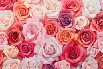 Colorful Rose Petals in Various Shades of Pink and Red Floral Arrangement