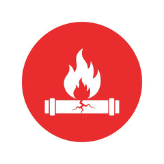 Flaming gas leak icon: broken pipe fire hazard warning vector Vector