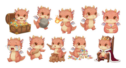 Cute Baby Dragon Cartoon Character Illustration Collection