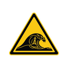 Tsunami danger warning sign icon: large wave ocean hazard Vector