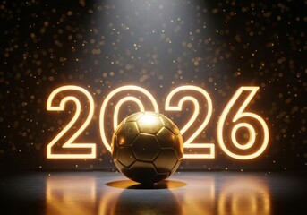 Golden globe and neon 2026 numbers under spotlight