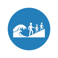 Tsunami evacuation route icon: disaster safety warning Vector