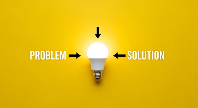 Light bulb symbolizing the convergence of problem and solution against a vibrant yellow background