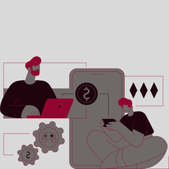 : Stylized Illustration of People Collaborating on Media or Video Production.
​ media production, podcast, video content, content creation, collaboration, team, meeting, studio, illustration,