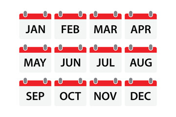 Flat design calendar icons for all months of the year.