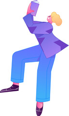 Vector flat gradient illustration of a character reading a book.
