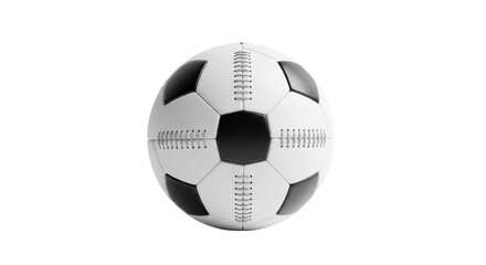 pristine traditional leather soccer ball, classic black and white pattern, detailed stitching, macro product photography on transparent background. concept of sporting excellence