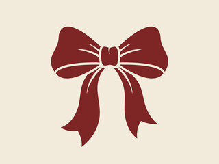 Elegant burgundy bow illustration on a cream background for festive designs perfect for holiday cards, gift tags, and celebratory projects
