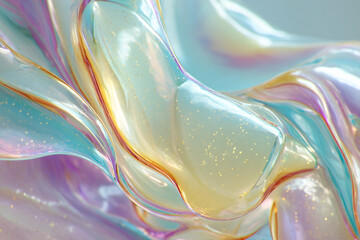 iridescent flowing liquid with gold glitter