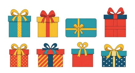 Assortment of decorative gift boxes with ribbons and bows for holiday celebrations