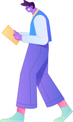 Vector flat gradient illustration of a character reading a book.
