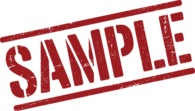 Distressed red sample stamp featuring a grunge texture is isolated on a white background for various uses