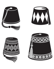 Fez Hat Silhouette Vector Pack with Decorative Tassel Designs.