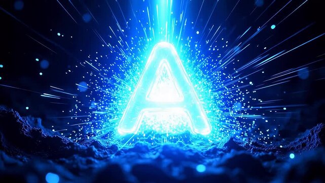Glowing blue letter A on textured surface