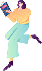 Vector flat gradient illustration of a character reading a book.
