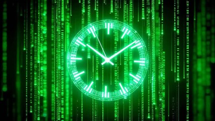 Digital clock with matrix background - Powered by Adobe