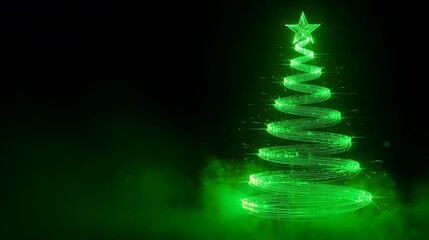 A radiant spiral, a festive specter, embodies the Yuletide spirit with luminous emerald elegance and grace.