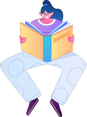 Vector flat gradient illustration of a character reading a book.
