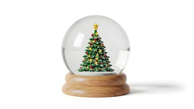 Christmas Tree Snow Globe with Wooden Base – Festive Holiday Decoration
