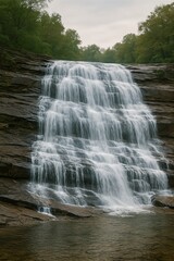 Fototapeta premium Tiered cascade over dark rock