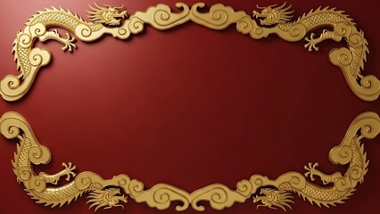 Golden Dragon Frame on Red Background