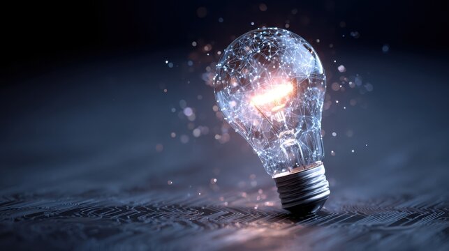 Glowing light bulb with network connections and abstract background