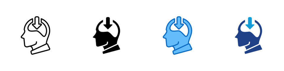 Mental Load Multiple Style Icon Design Vector - head with arrow symbol representing thinking effort, cognitive stress, and information processing