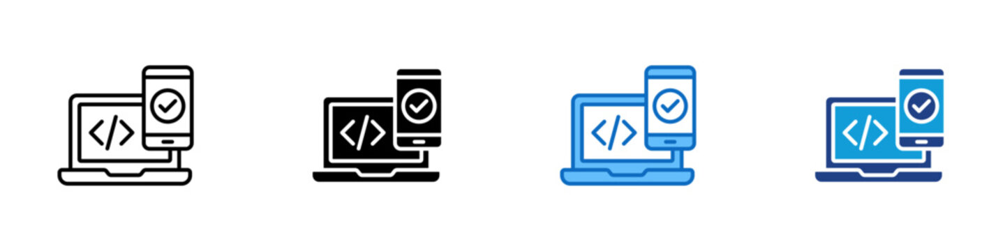 Usability Test Multiple Style Icon Design Vector - Laptop and mobile device showing interface elements representing product evaluation and user testing