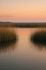 Obraz premium Amber reeds mirrored at sundown