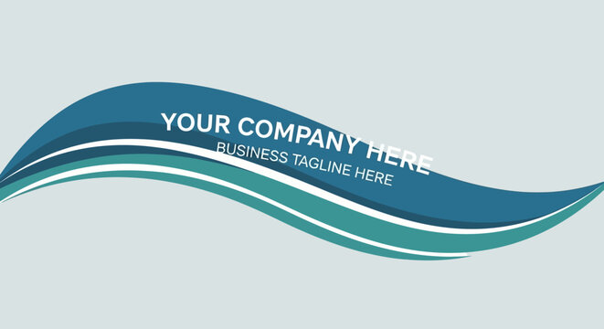 Abstract wavy blue and teal layered graphic design element with placeholder company and tagline text