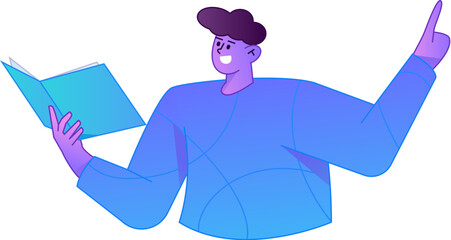 Vector flat gradient illustration of a character reading a book.
