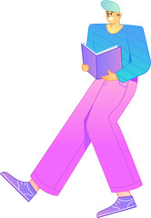Vector flat gradient illustration of a character reading a book.
