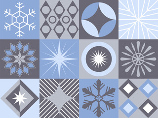 Abstract Winter Holiday Pattern Background. Modern Geometric Winter Snowflake Tile Seamless Pattern.